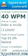 Scorecard for user 112020