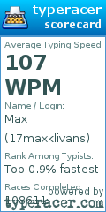 Scorecard for user 17maxklivans