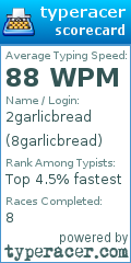 Scorecard for user 8garlicbread