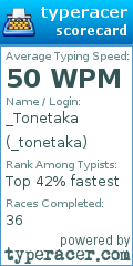 Scorecard for user _tonetaka
