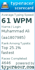 Scorecard for user aa1807985