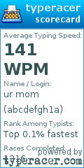 Scorecard for user abcdefgh1a