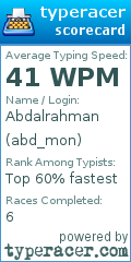 Scorecard for user abd_mon