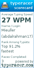 Scorecard for user abdalrahman17