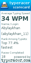 Scorecard for user abylaykhan_11