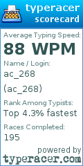 Scorecard for user ac_268