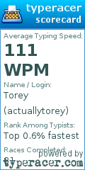 Scorecard for user actuallytorey