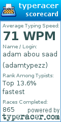 Scorecard for user adamtypezz