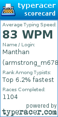 Scorecard for user armstrong_m678