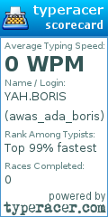 Scorecard for user awas_ada_boris