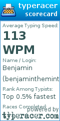 Scorecard for user benjaminthemint