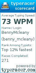 Scorecard for user benny_mcleany