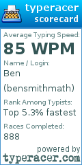 Scorecard for user bensmithmath