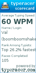Scorecard for user boomboomshake