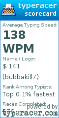 Scorecard for user bubbakill7