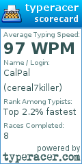 Scorecard for user cereal7killer