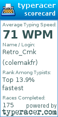 Scorecard for user colemakfr