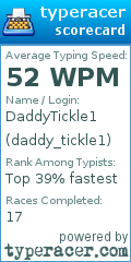 Scorecard for user daddy_tickle1
