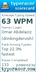 Scorecard for user drinkingdervish