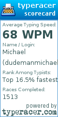 Scorecard for user dudemanmichael