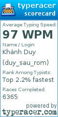 Scorecard for user duy_sau_rom