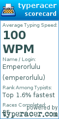 Scorecard for user emperorlulu