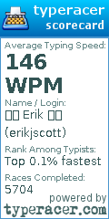 Scorecard for user erikjscott