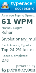 Scorecard for user evolutionary_mule