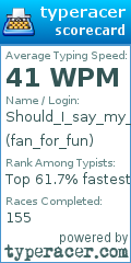 Scorecard for user fan_for_fun