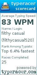 Scorecard for user filthycasual520
