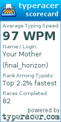 Scorecard for user final_horizon