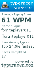 Scorecard for user fortniteplayer011