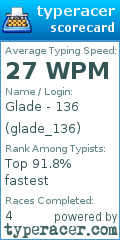 Scorecard for user glade_136