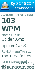 Scorecard for user golden0wnz