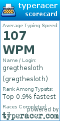 Scorecard for user gregthesloth