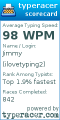 Scorecard for user ilovetyping2