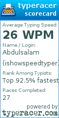 Scorecard for user ishowspeedtyper