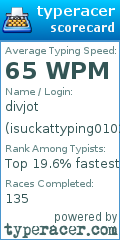 Scorecard for user isuckattyping0102