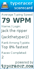 Scorecard for user jackthetyper2