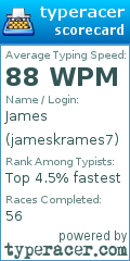 Scorecard for user jameskrames7