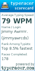 Scorecard for user jimmyawrcds