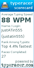 Scorecard for user justatin555