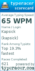 Scorecard for user kapsick