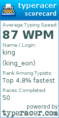 Scorecard for user king_eon