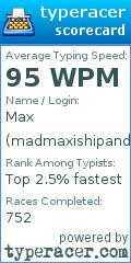 Scorecard for user madmaxishipandjiggy