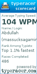 Scorecard for user massucksagaming