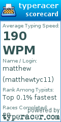 Scorecard for user matthewtyc11