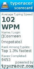 Scorecard for user mcpotato