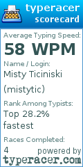Scorecard for user mistytic