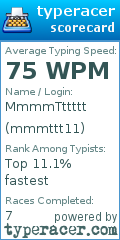 Scorecard for user mmmttt11